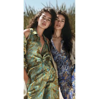 Preview: Baumwolle Batik einzigartig gefertigt Mint/Goldtöne